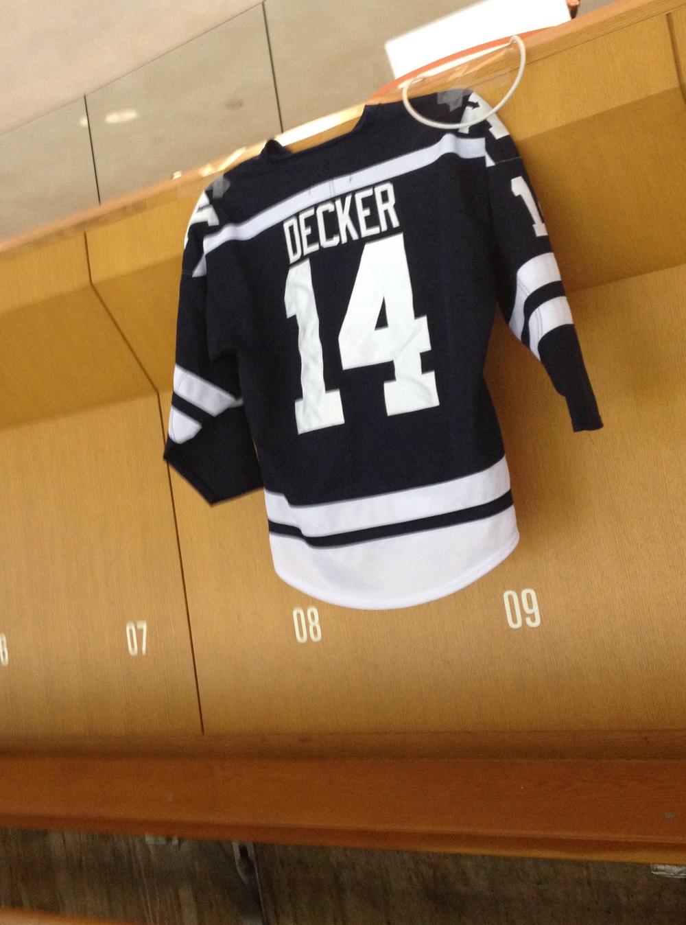 At Yale's last home game of the season, the seniors' jerseys are displayed at Ingalls rink. &nbsp;I wasn't healthy enough to play, but I got to put on my gear and jersey one last time.